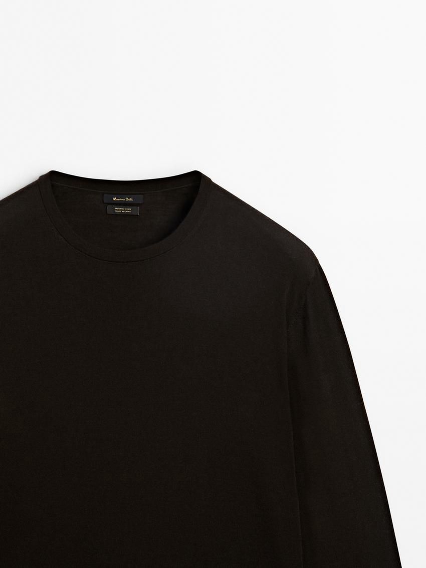 Massimo Dutti Knit Merino Wool With Crew Neck Men Sweater Dark Brown | US-PQ1206357