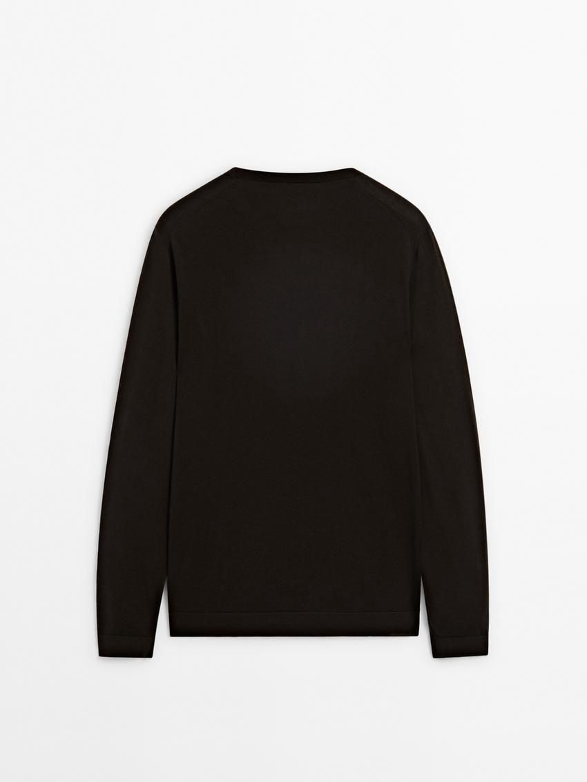 Massimo Dutti Knit Merino Wool With Crew Neck Men Sweater Dark Brown | US-PQ1206357