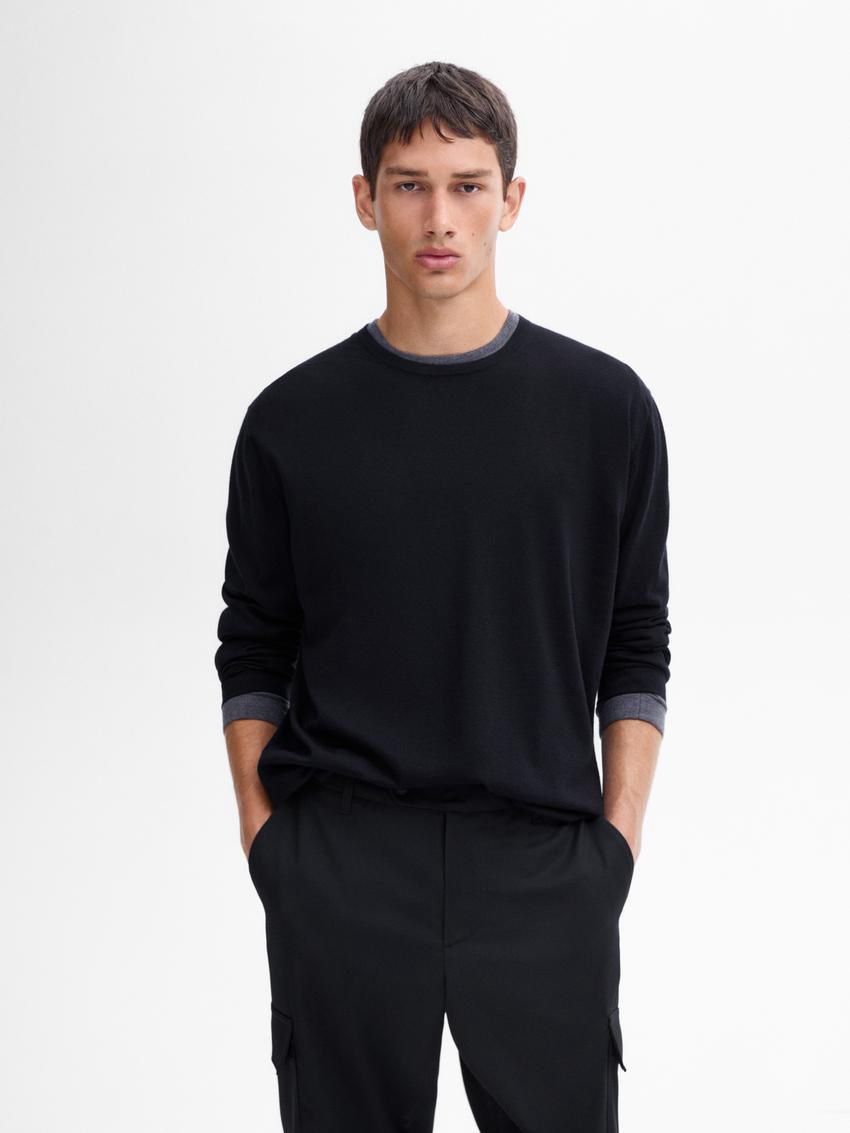 Massimo Dutti Knit Merino Wool With Crew Neck Men Sweater Navy | US-YL9652730