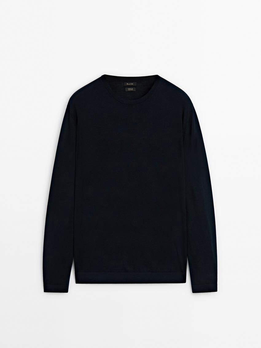 Massimo Dutti Knit Merino Wool With Crew Neck Men Sweater Navy | US-YL9652730
