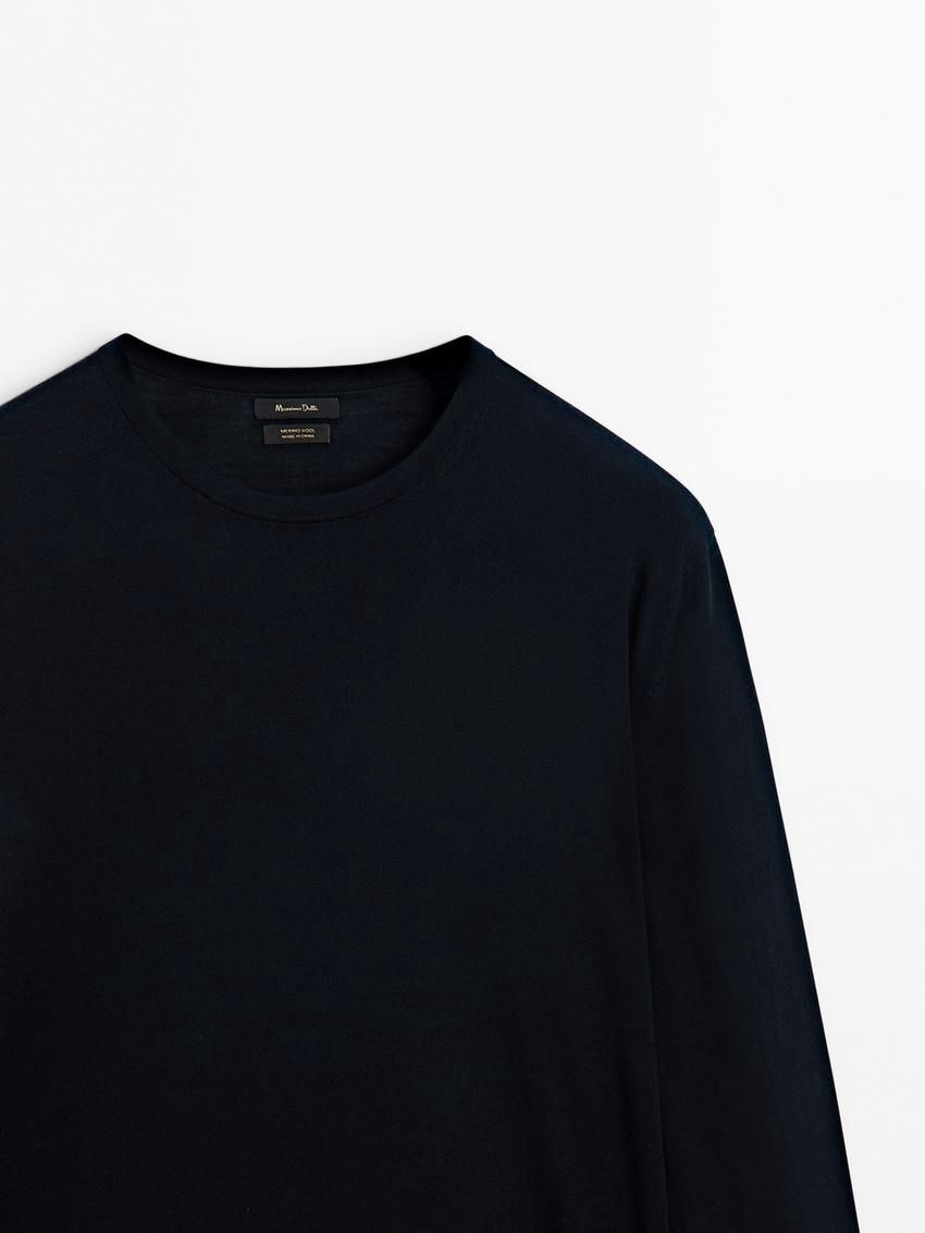 Massimo Dutti Knit Merino Wool With Crew Neck Men Sweater Navy | US-YL9652730