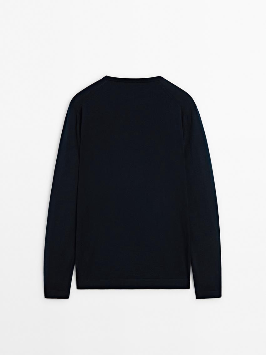 Massimo Dutti Knit Merino Wool With Crew Neck Men Sweater Navy | US-YL9652730