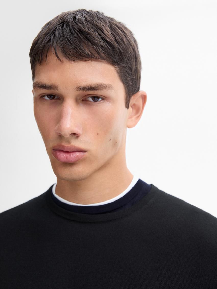 Massimo Dutti Knit Merino Wool With Crew Neck Men Sweater Black | US-TC5163298