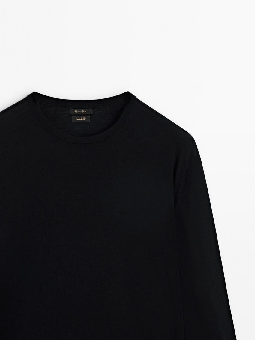 Massimo Dutti Knit Merino Wool With Crew Neck Men Sweater Black | US-TC5163298