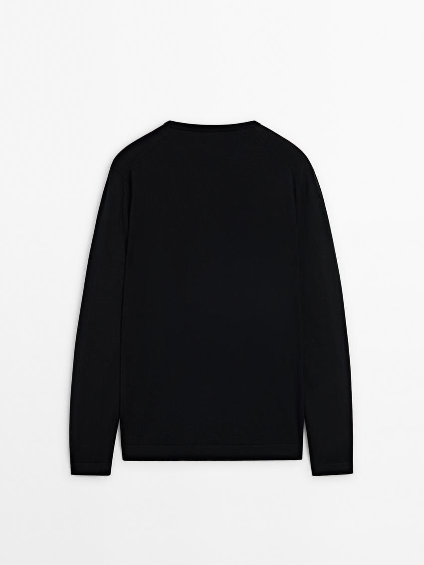 Massimo Dutti Knit Merino Wool With Crew Neck Men Sweater Black | US-TC5163298