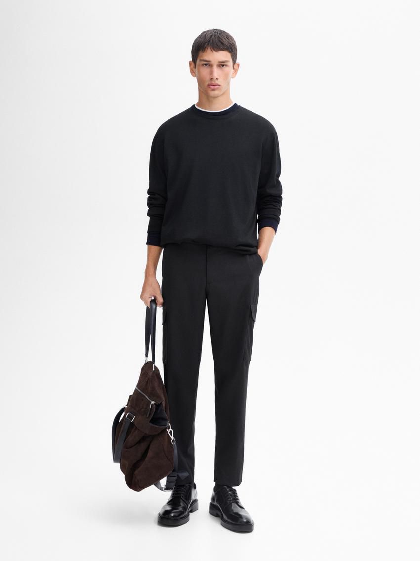 Massimo Dutti Knit Merino Wool With Crew Neck Men Sweater Black | US-TC5163298