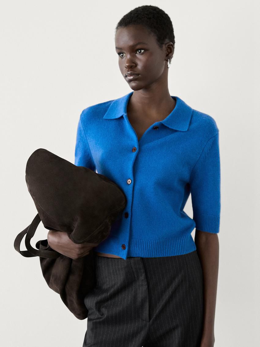Massimo Dutti Knit Short Sleeve Co-ord Women Cardigan Blue | US-CB0381257