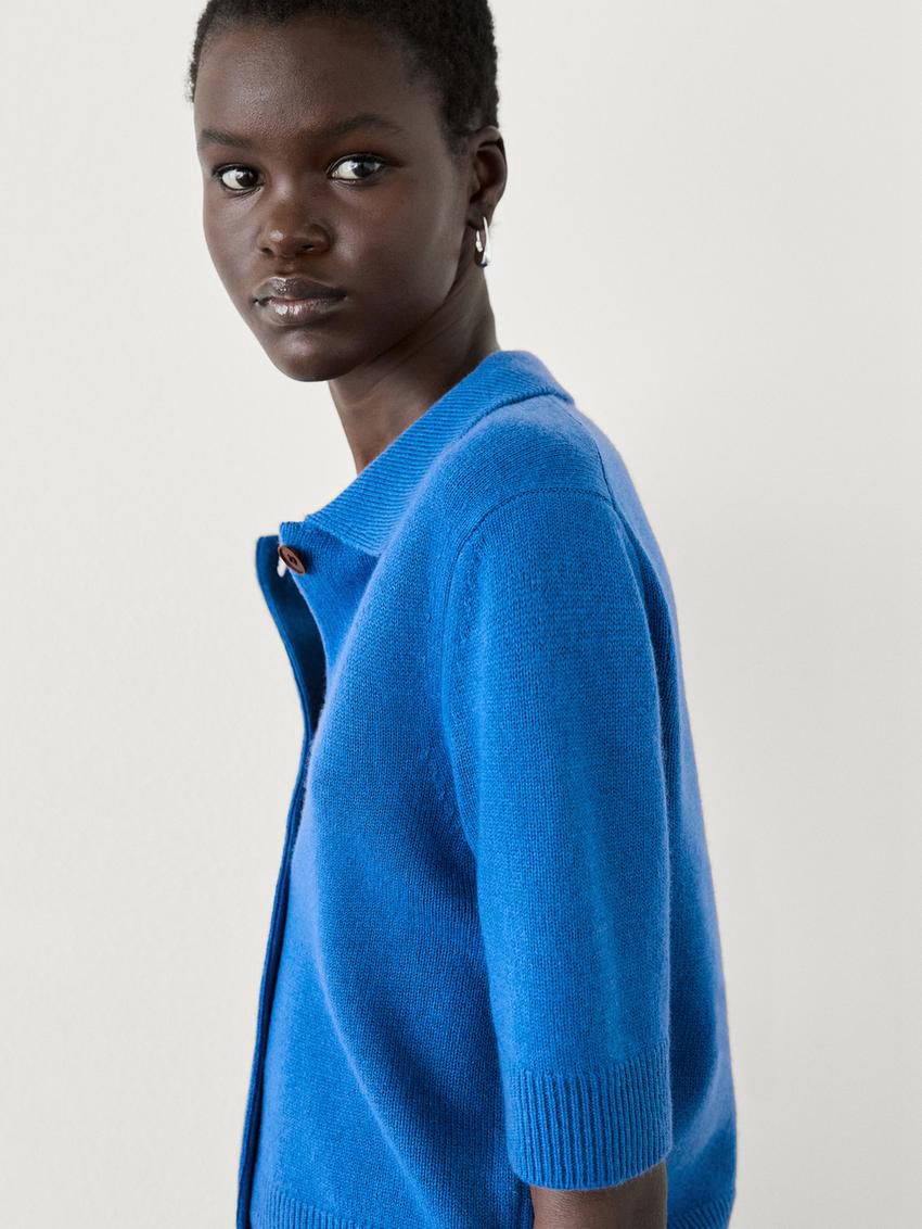 Massimo Dutti Knit Short Sleeve Co-ord Women Cardigan Blue | US-CB0381257