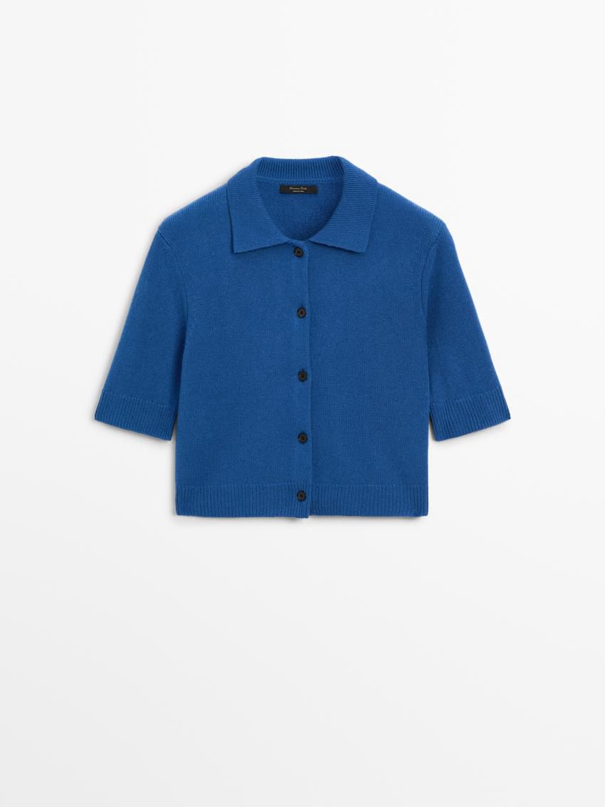Massimo Dutti Knit Short Sleeve Co-ord Women Cardigan Blue | US-CB0381257
