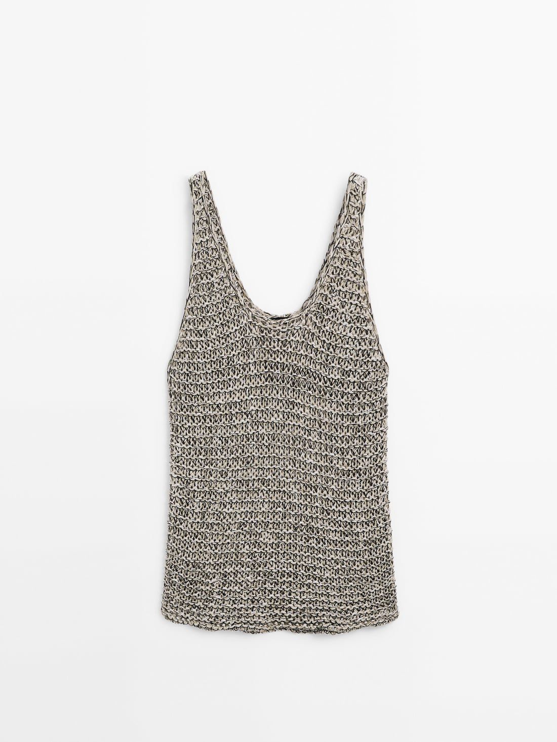 Massimo Dutti Knit Strappy Women Top Black / Cream | US-PE4037195