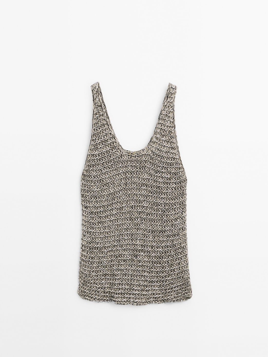 Massimo Dutti Knit Strappy Women Top Black / Cream | US-PE4037195