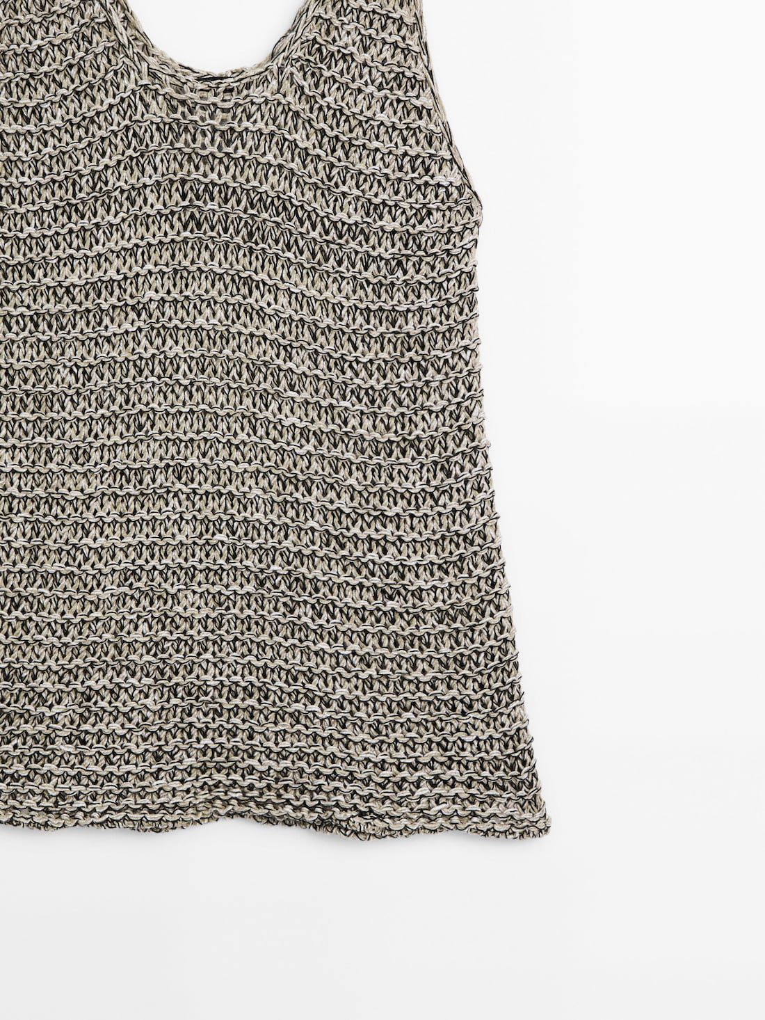 Massimo Dutti Knit Strappy Women Top Black / Cream | US-PE4037195