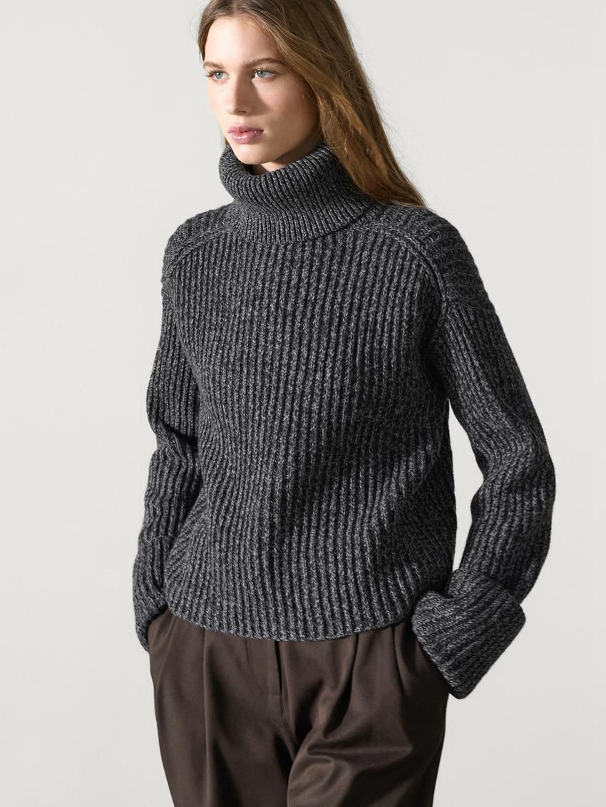 Massimo Dutti Knit Turtleneck Women Sweater Dark Grey | US-SN5024816