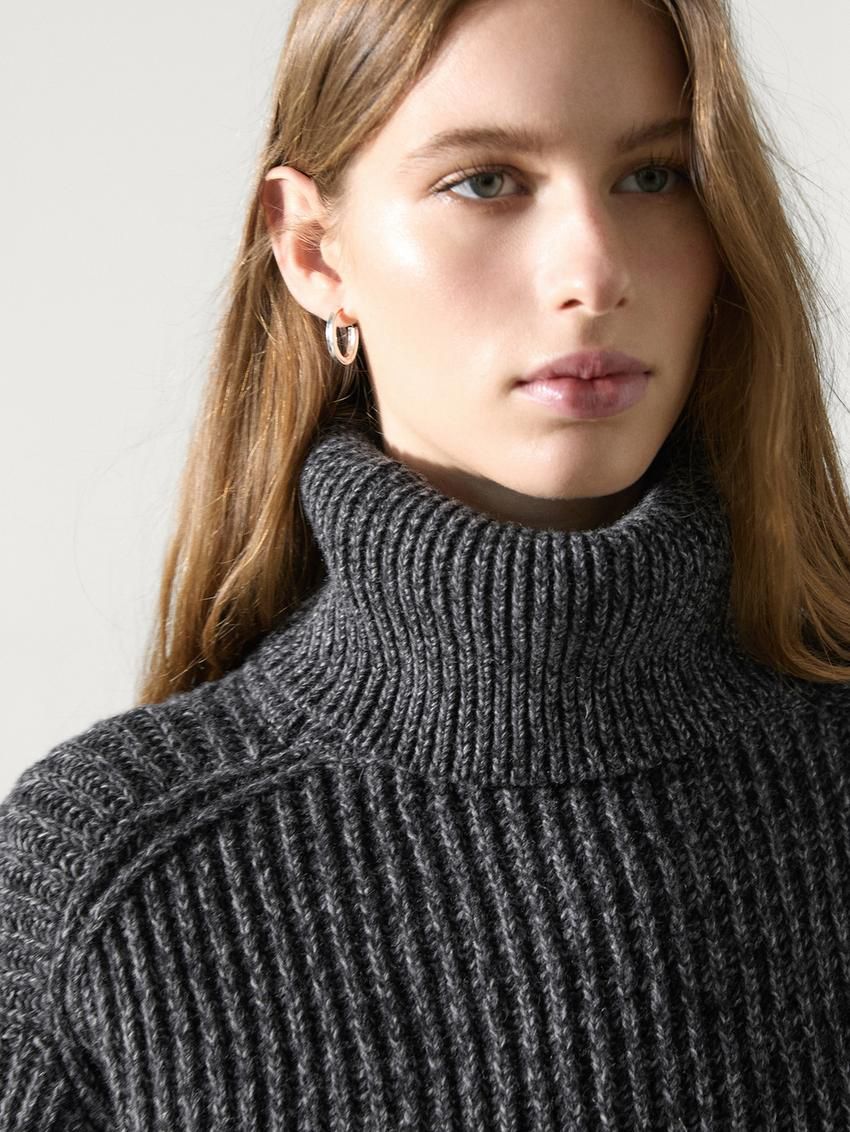 Massimo Dutti Knit Turtleneck Women Sweater Dark Grey | US-SN5024816