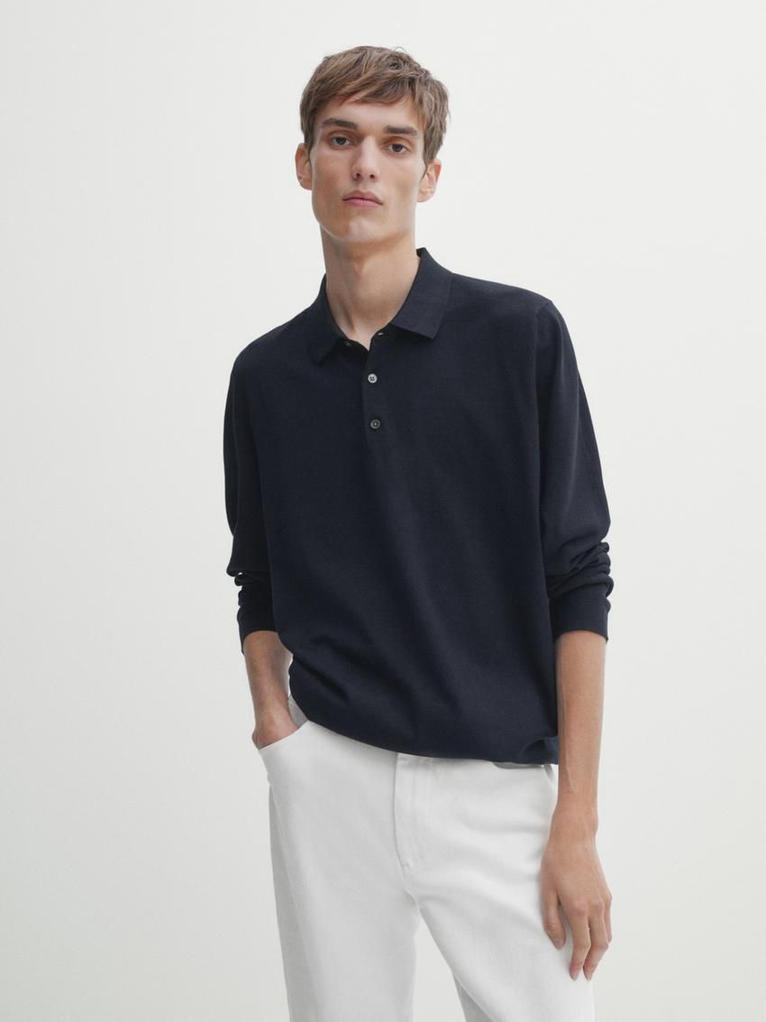 Massimo Dutti Knit With A Polo Collar Men Sweater Navy | US-IV0167295