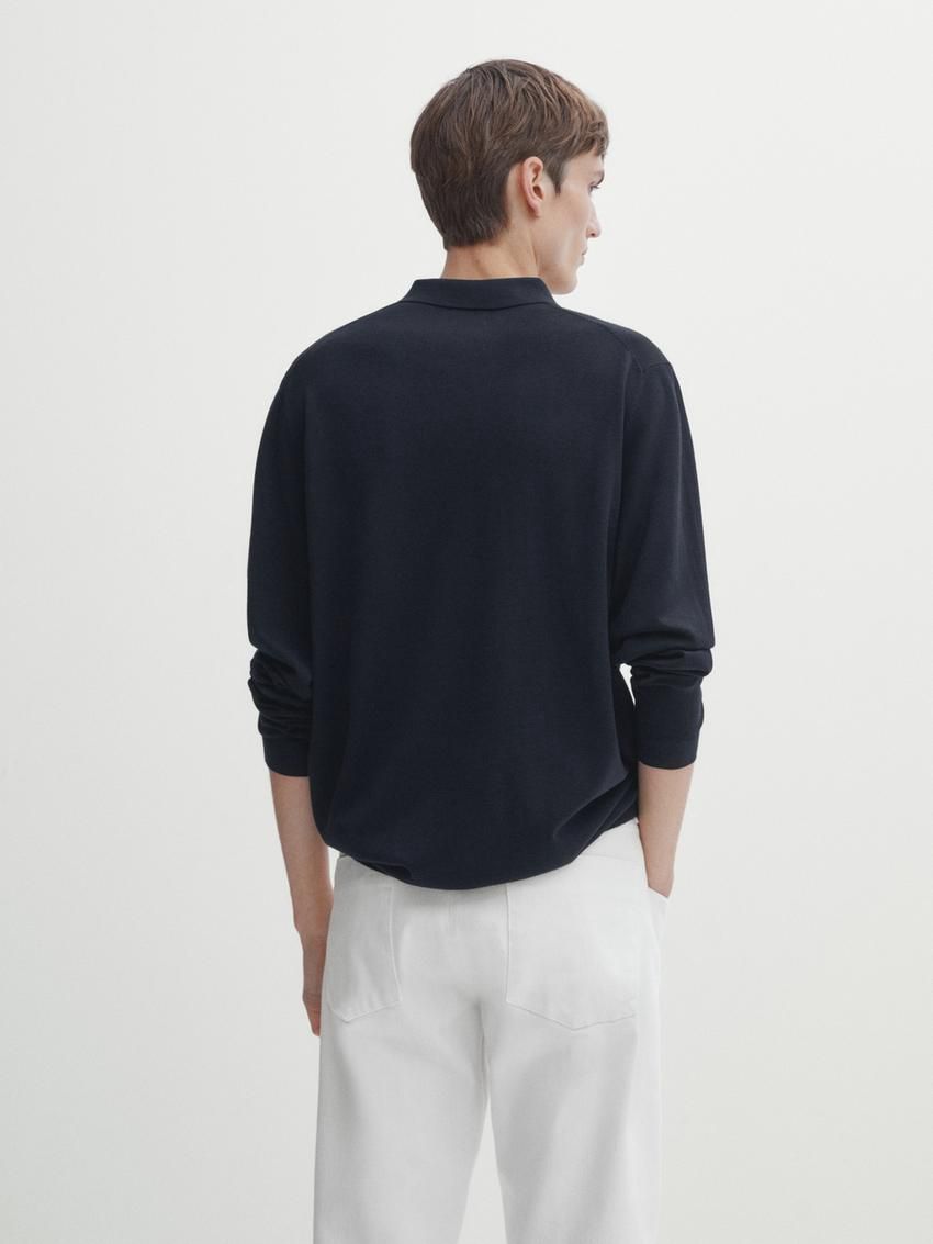 Massimo Dutti Knit With A Polo Collar Men Sweater Navy | US-IV0167295