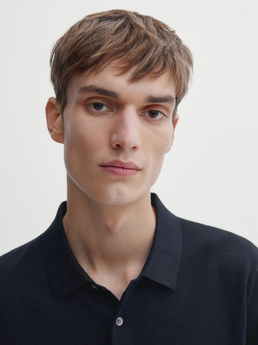 Massimo Dutti Knit With A Polo Collar Men Sweater Navy | US-IV0167295
