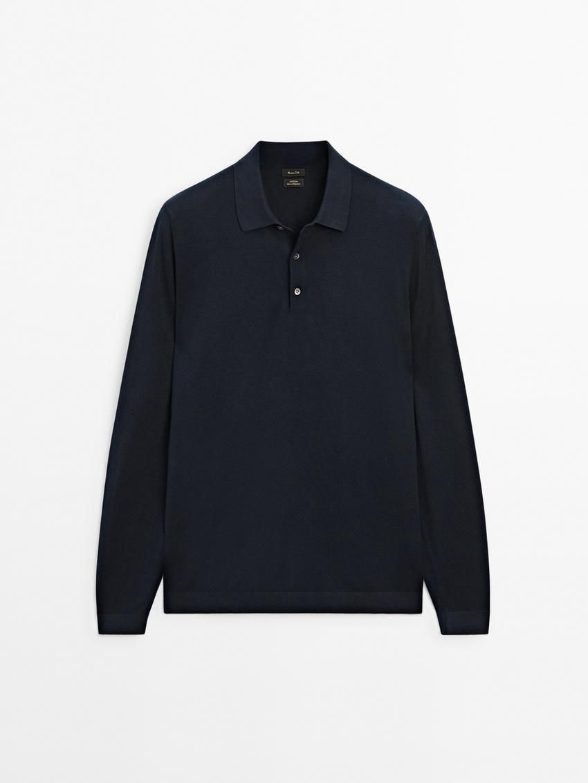 Massimo Dutti Knit With A Polo Collar Men Sweater Navy | US-IV0167295