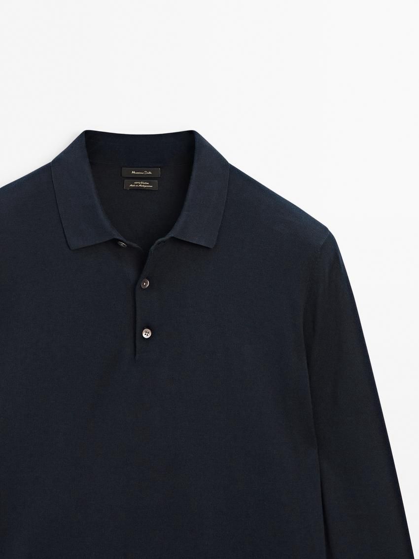 Massimo Dutti Knit With A Polo Collar Men Sweater Navy | US-IV0167295