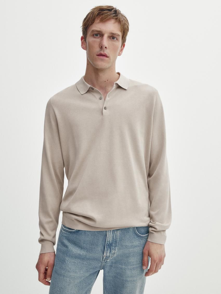 Massimo Dutti Knit With A Polo Collar Men Sweater Beige | US-FW4806519