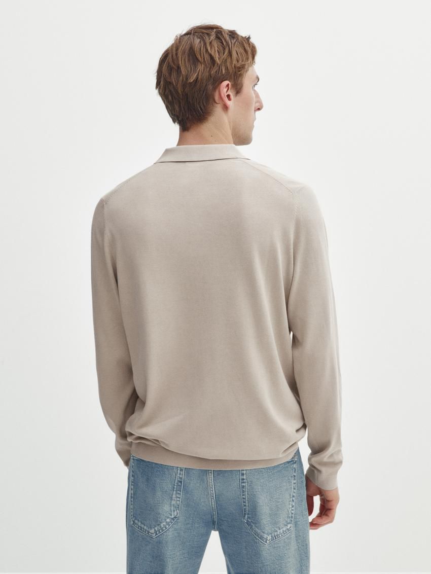 Massimo Dutti Knit With A Polo Collar Men Sweater Beige | US-FW4806519