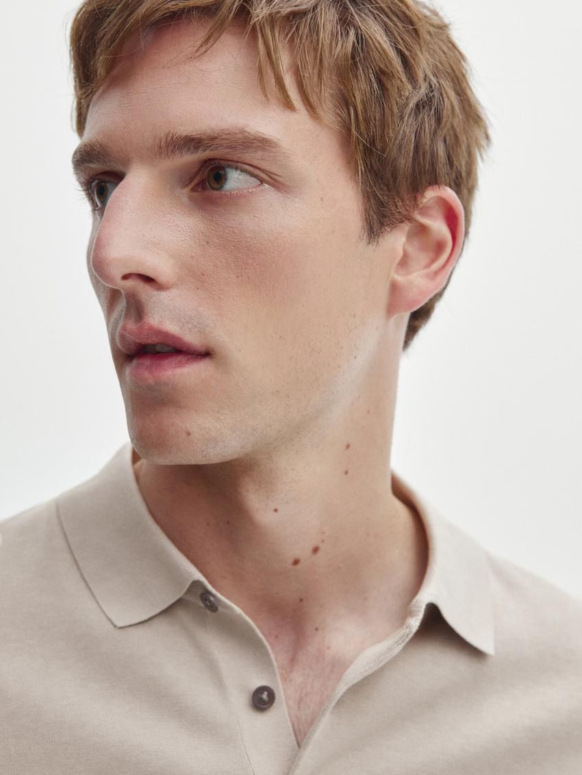 Massimo Dutti Knit With A Polo Collar Men Sweater Beige | US-FW4806519