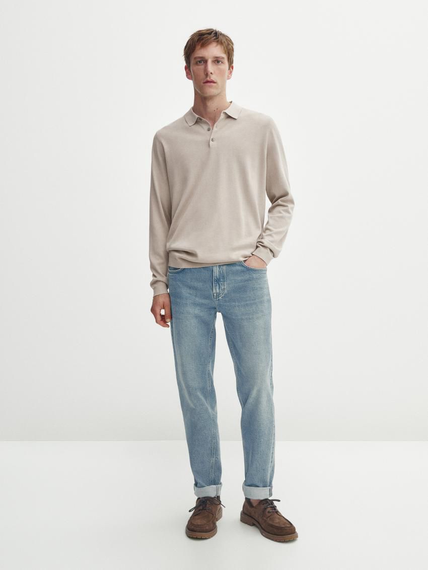 Massimo Dutti Knit With A Polo Collar Men Sweater Beige | US-FW4806519