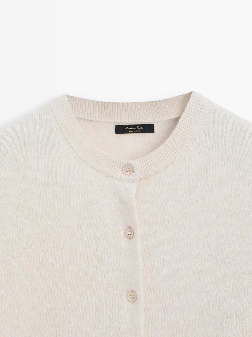 Massimo Dutti Knit With Crew Neck Co-ord Women Cardigan Beige | US-UB4068521