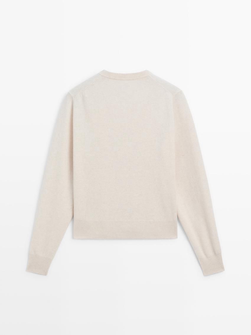 Massimo Dutti Knit With Crew Neck Co-ord Women Cardigan Beige | US-UB4068521