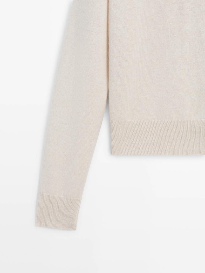Massimo Dutti Knit With Crew Neck Co-ord Women Cardigan Beige | US-UB4068521