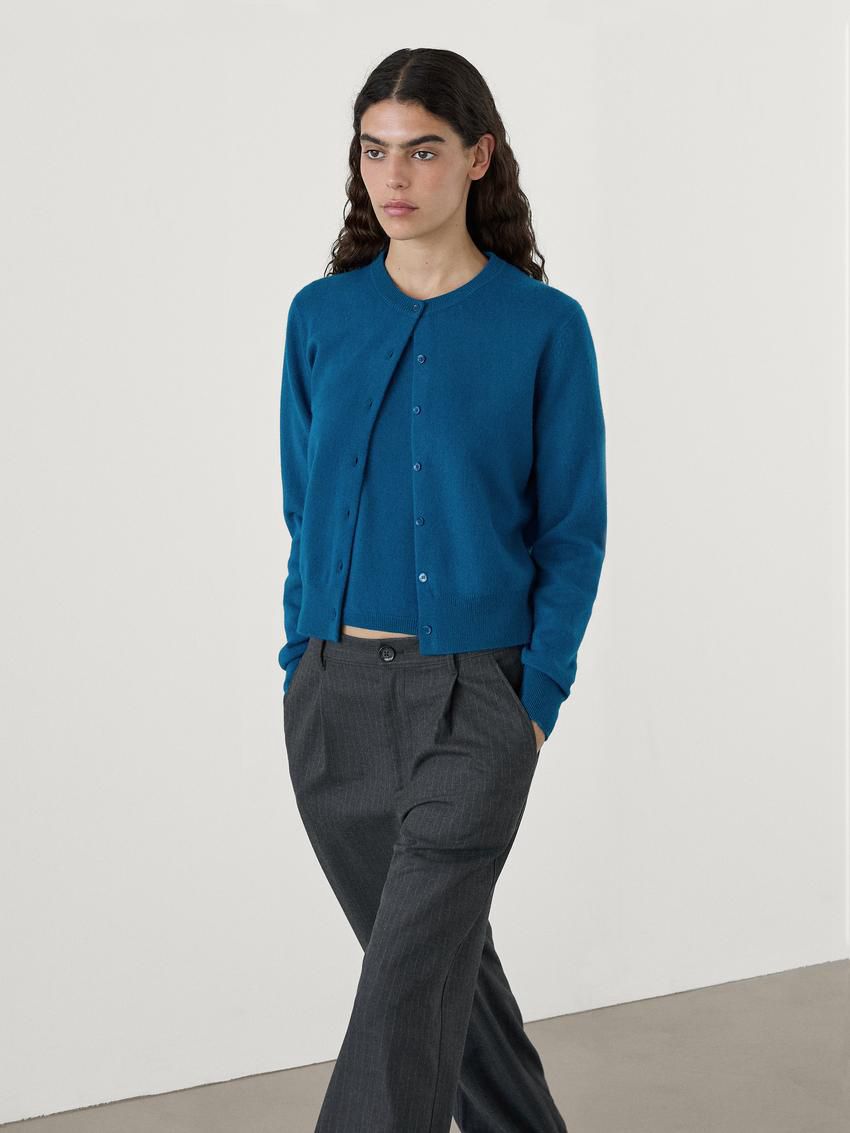 Massimo Dutti Knit With Crew Neck Co-ord Women Cardigan Blue | US-LE6812745