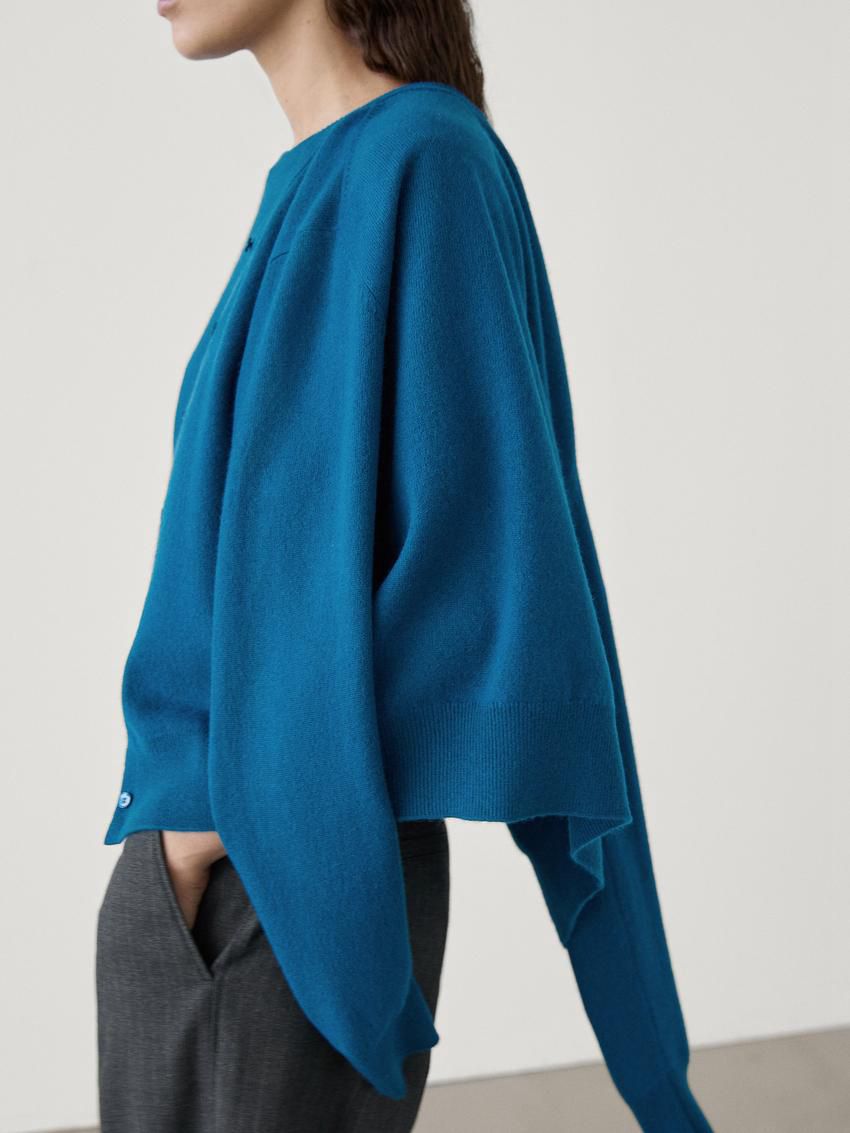 Massimo Dutti Knit With Crew Neck Co-ord Women Cardigan Blue | US-LE6812745