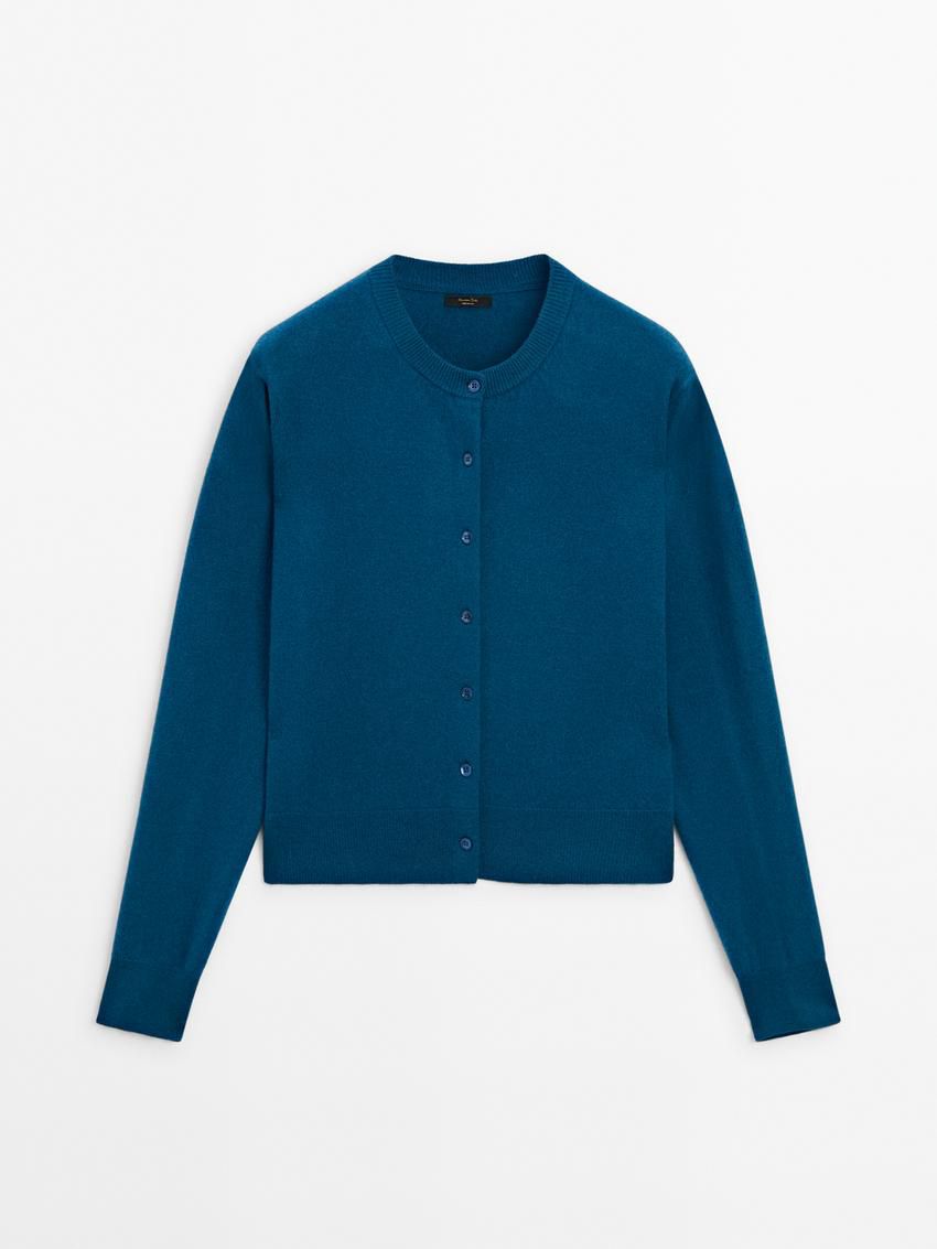 Massimo Dutti Knit With Crew Neck Co-ord Women Cardigan Blue | US-LE6812745