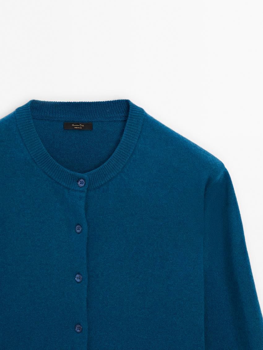 Massimo Dutti Knit With Crew Neck Co-ord Women Cardigan Blue | US-LE6812745