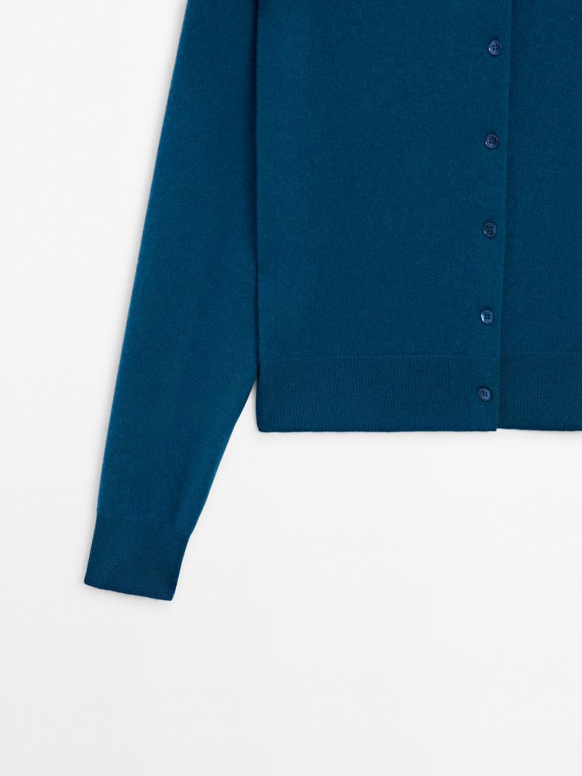 Massimo Dutti Knit With Crew Neck Co-ord Women Cardigan Blue | US-LE6812745