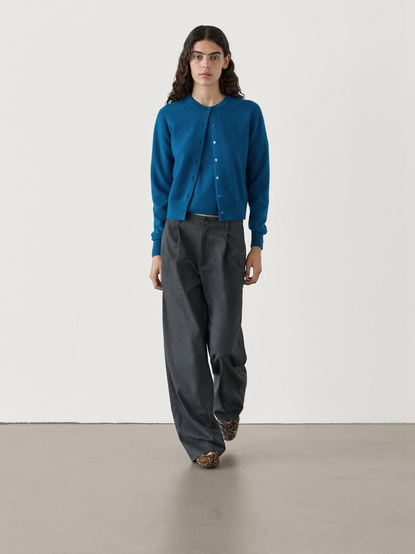 Massimo Dutti Knit With Crew Neck Co-ord Women Cardigan Blue | US-LE6812745
