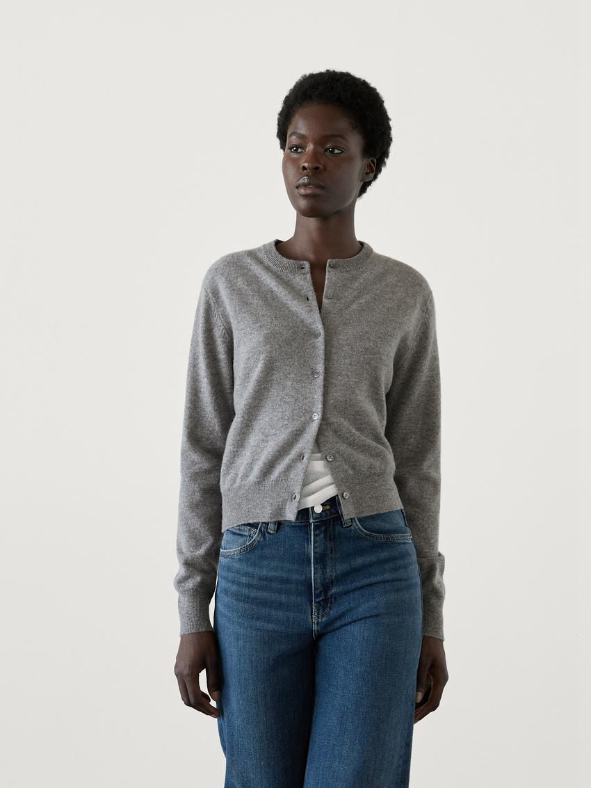 Massimo Dutti Knit With Crew Neck Co-ord Women Cardigan Grey | US-EF5294107