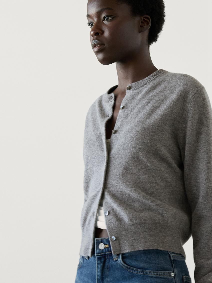 Massimo Dutti Knit With Crew Neck Co-ord Women Cardigan Grey | US-EF5294107
