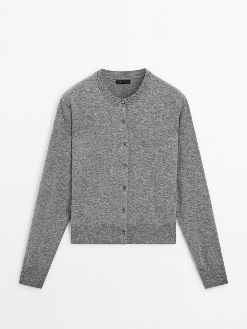 Massimo Dutti Knit With Crew Neck Co-ord Women Cardigan Grey | US-EF5294107