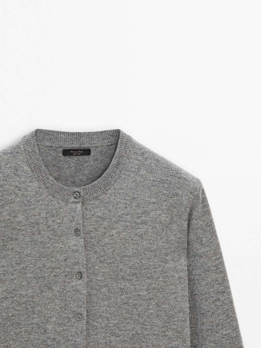 Massimo Dutti Knit With Crew Neck Co-ord Women Cardigan Grey | US-EF5294107