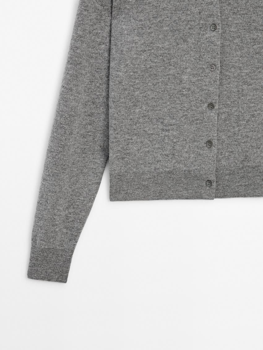 Massimo Dutti Knit With Crew Neck Co-ord Women Cardigan Grey | US-EF5294107