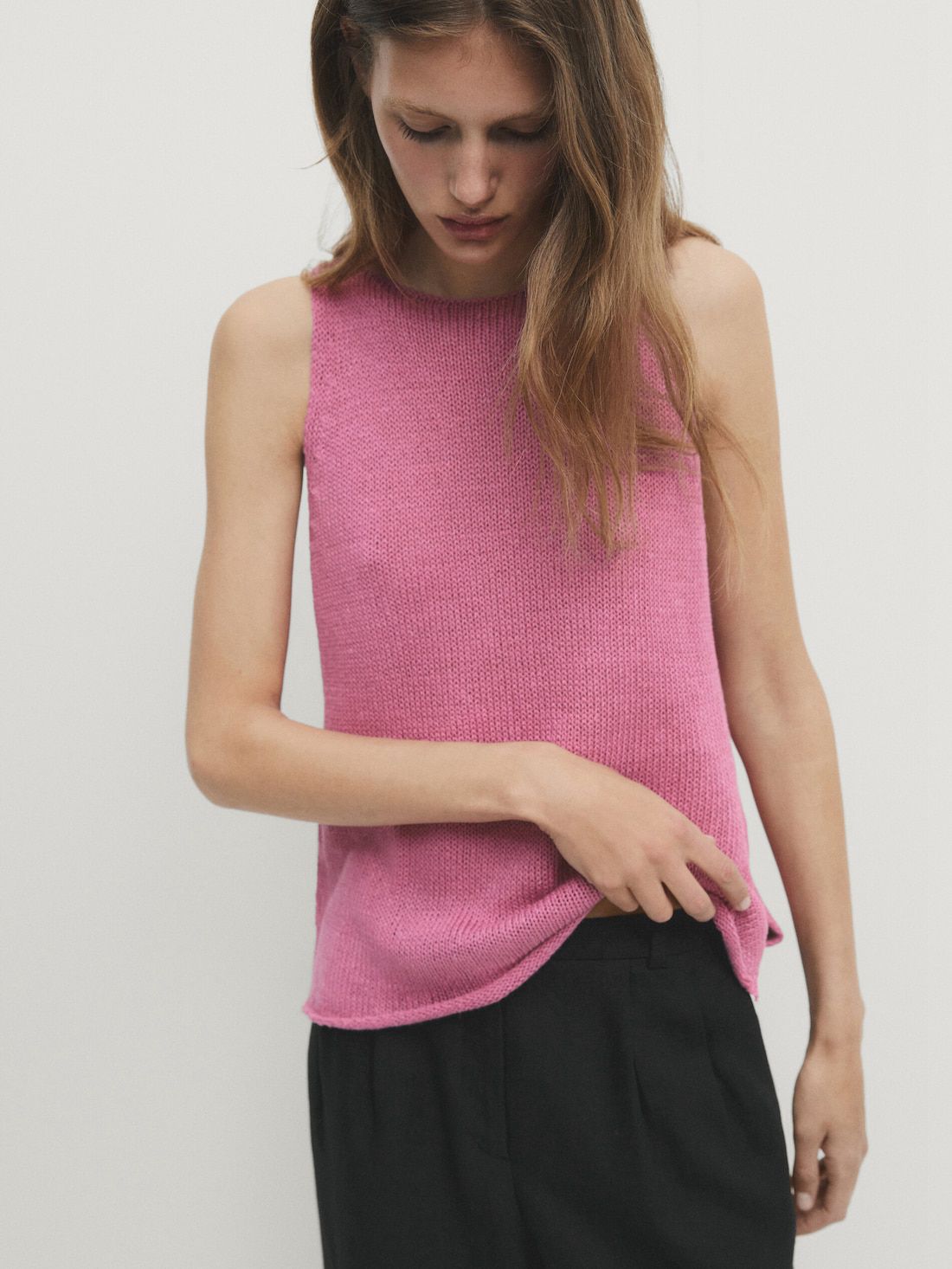 Massimo Dutti Knit With Crew Neck Women Top Pink | US-HP2640851