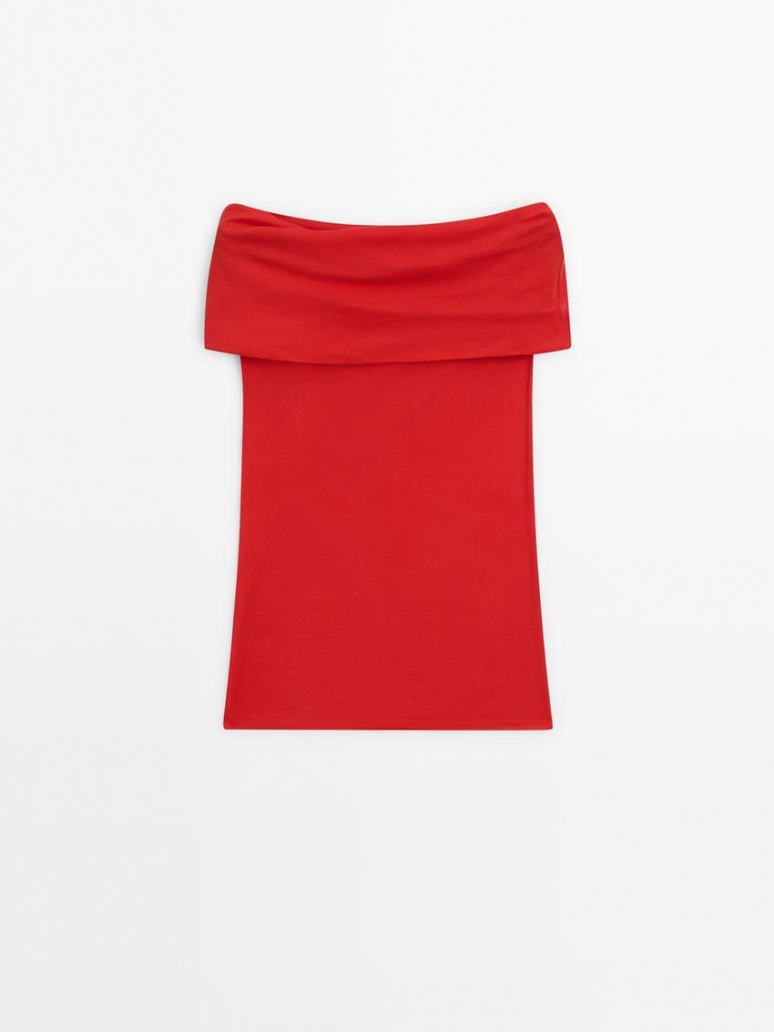 Massimo Dutti Knit With Draped Detail Women Top Red | US-EL6541879