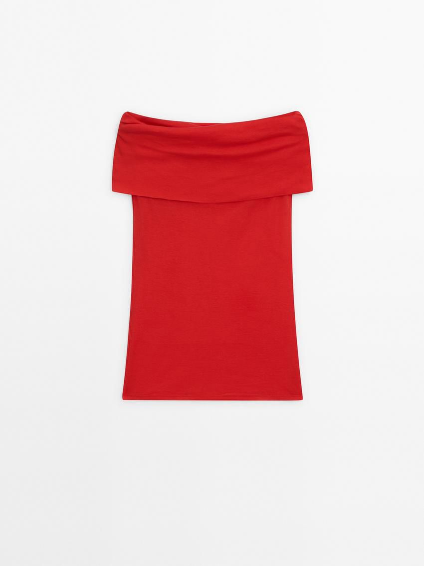 Massimo Dutti Knit With Draped Detail Women Top Red | US-EL6541879