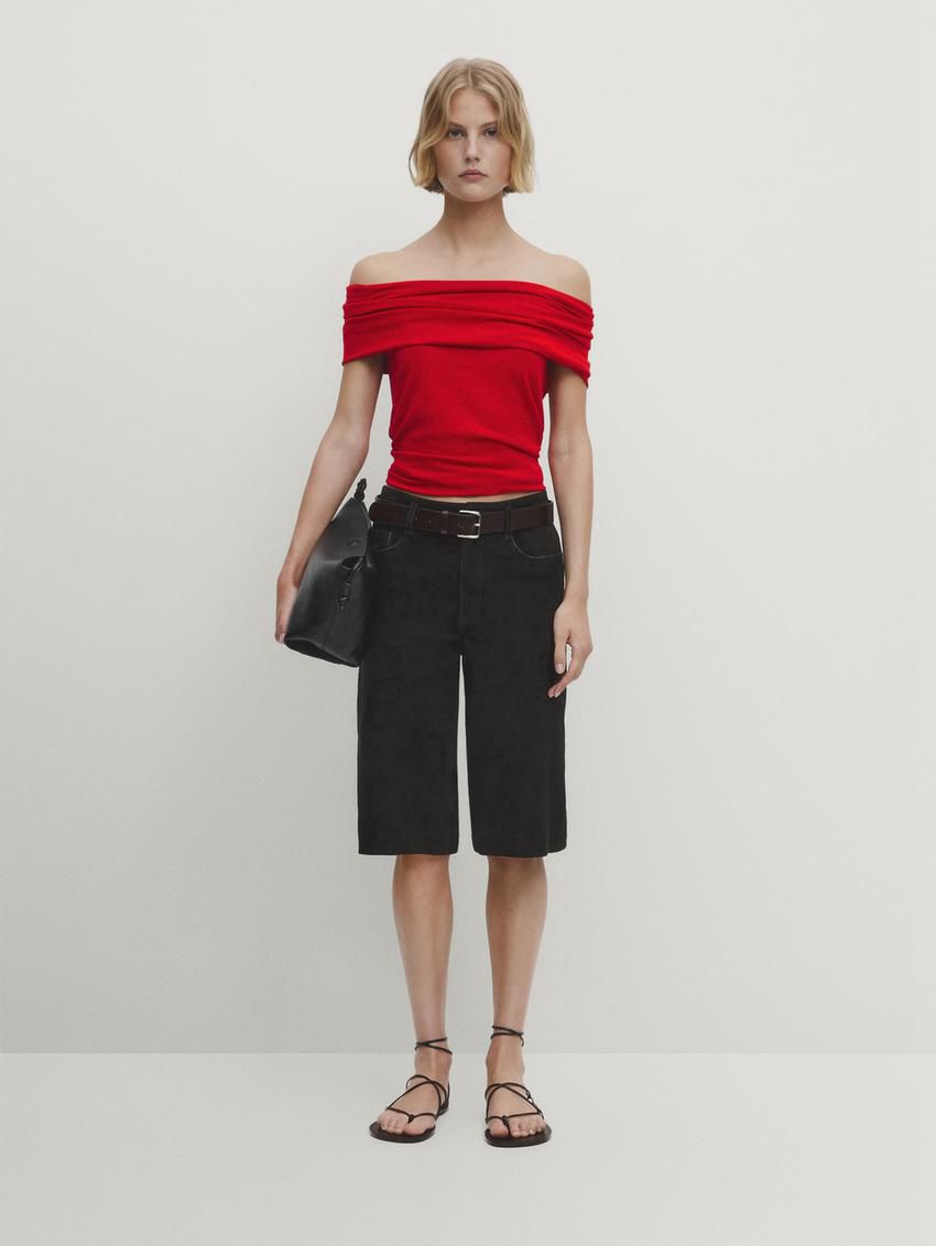 Massimo Dutti Knit With Draped Detail Women Top Red | US-EL6541879