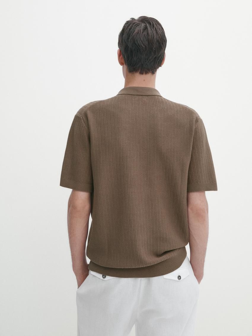 Massimo Dutti Knit With Fabric Detail Men Polo Shirt Brown | US-RH5180234