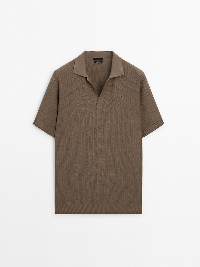 Massimo Dutti Knit With Fabric Detail Men Polo Shirt Brown | US-RH5180234