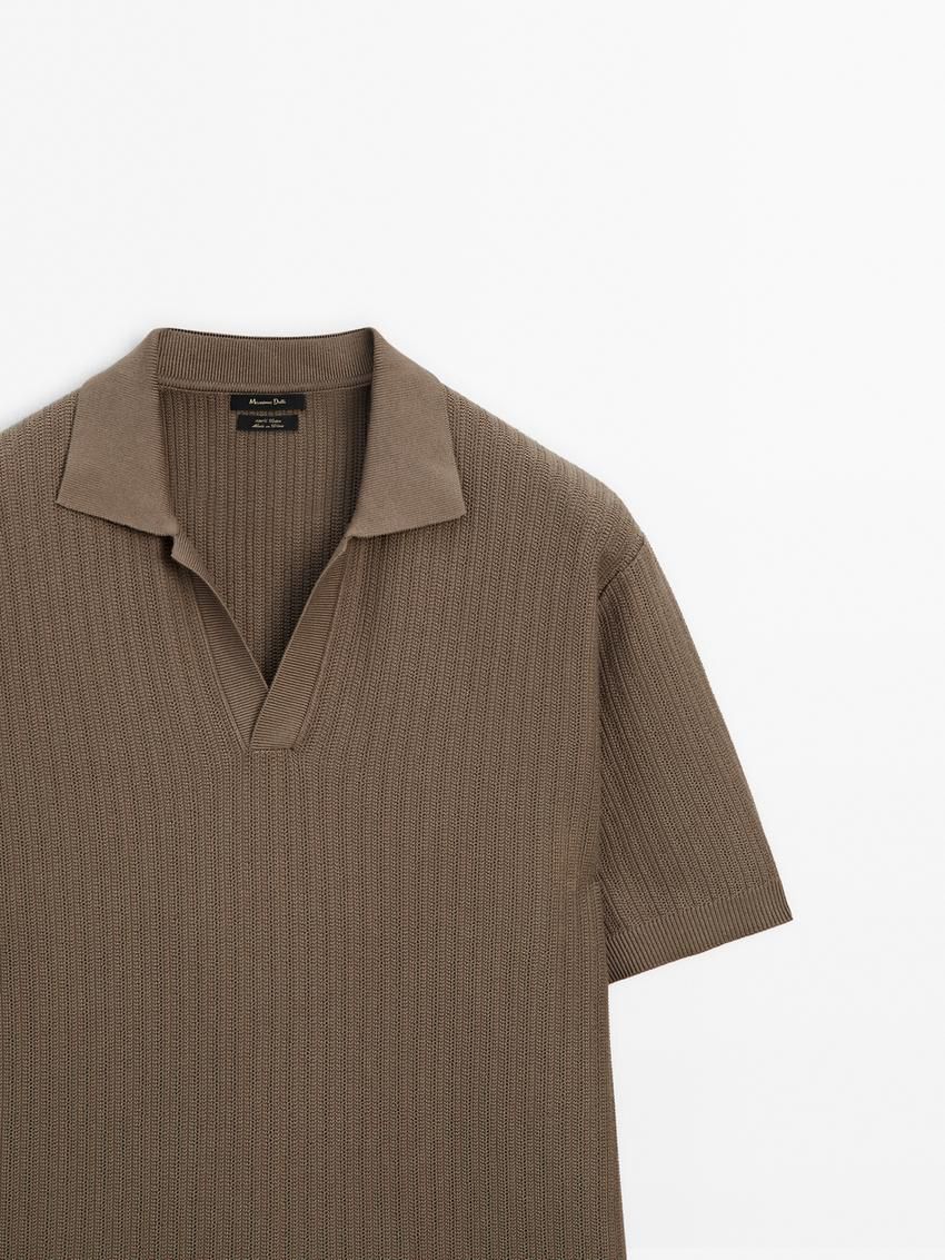 Massimo Dutti Knit With Fabric Detail Men Polo Shirt Brown | US-RH5180234