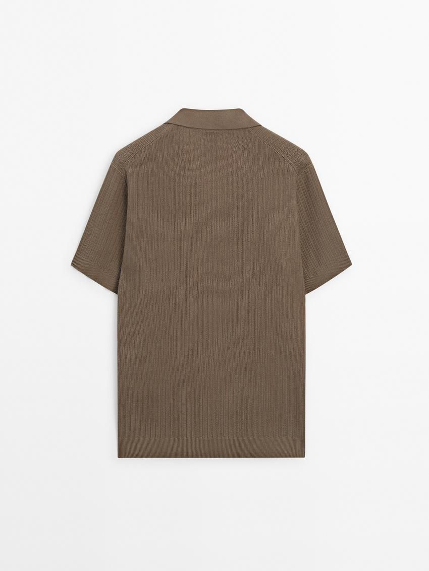 Massimo Dutti Knit With Fabric Detail Men Polo Shirt Brown | US-RH5180234