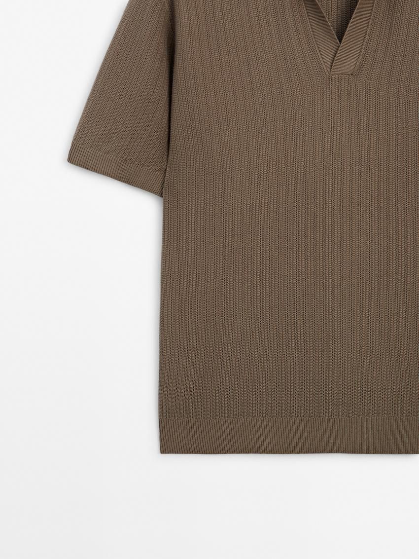 Massimo Dutti Knit With Fabric Detail Men Polo Shirt Brown | US-RH5180234